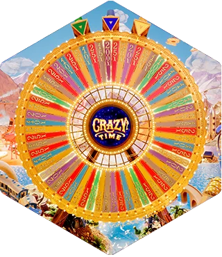 WZZBET Crazy Time cash wheel whirling in the heart of the live show, lit with neon
